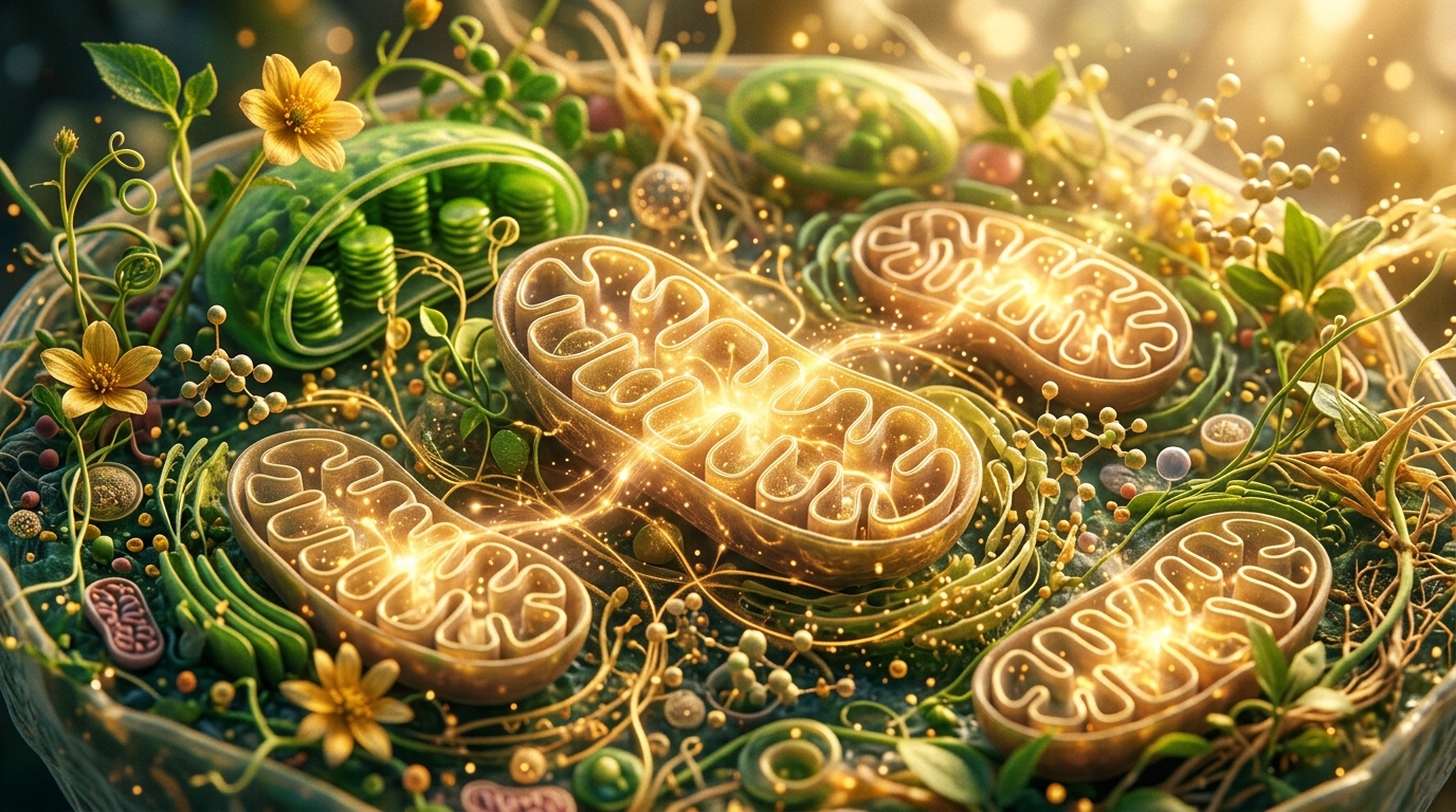 mitochondria cellular energy botanical compounds golden light