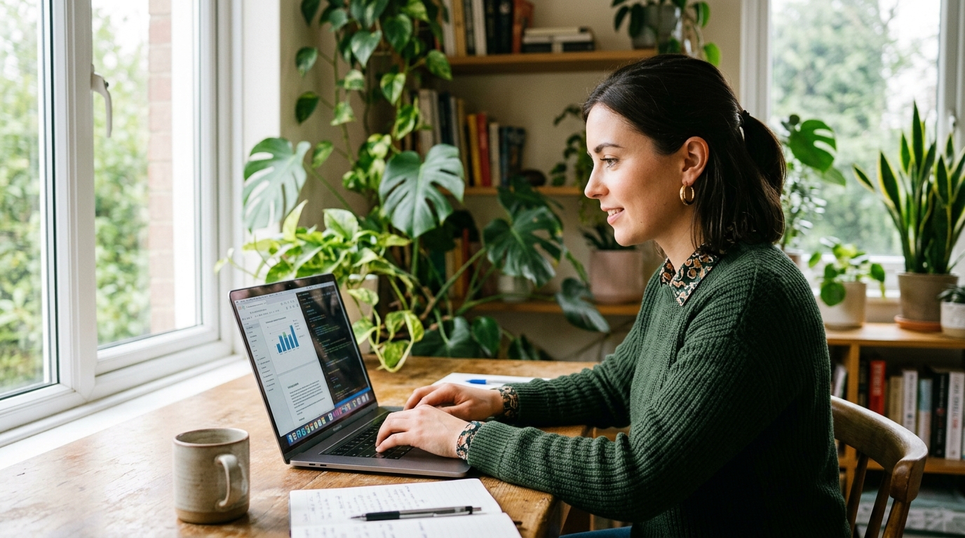 focused woman working laptop mental clarity metabolic health