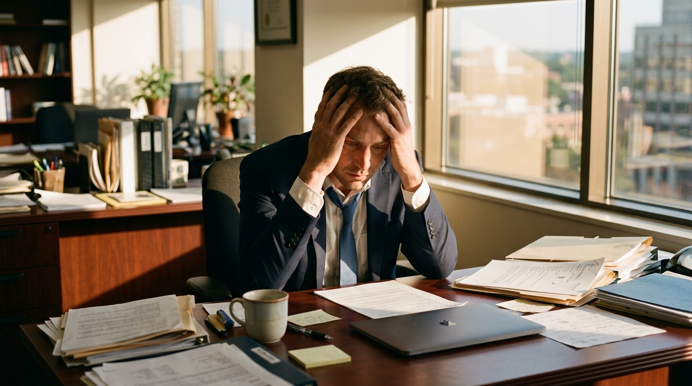 exhausted businessman showing mitochondrial dysfunction symptoms