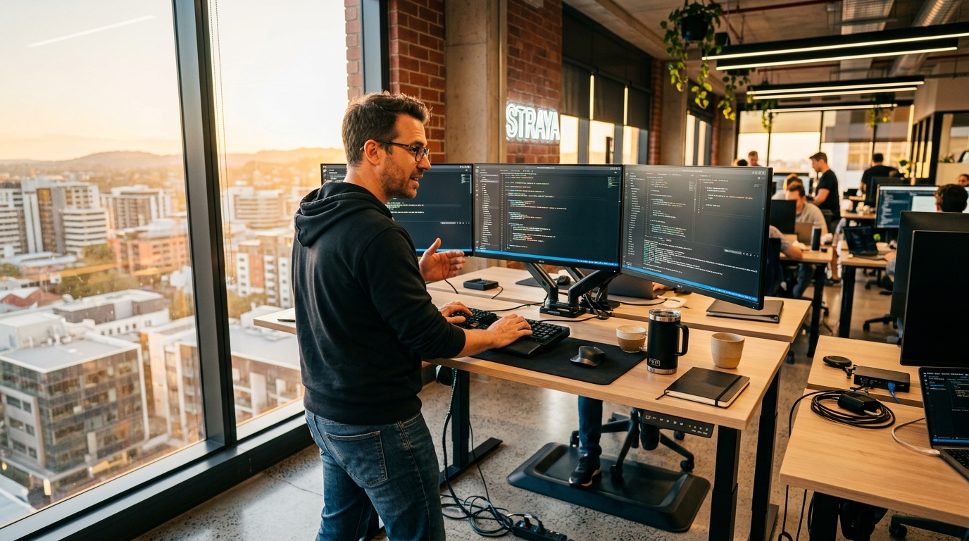 Developer maintaining focus during late afternoon work session