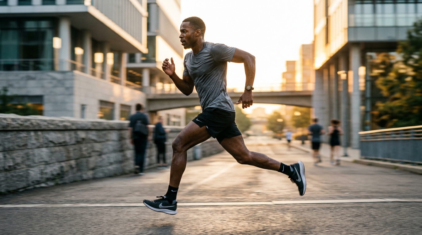 athletic man running sunrise energy motion