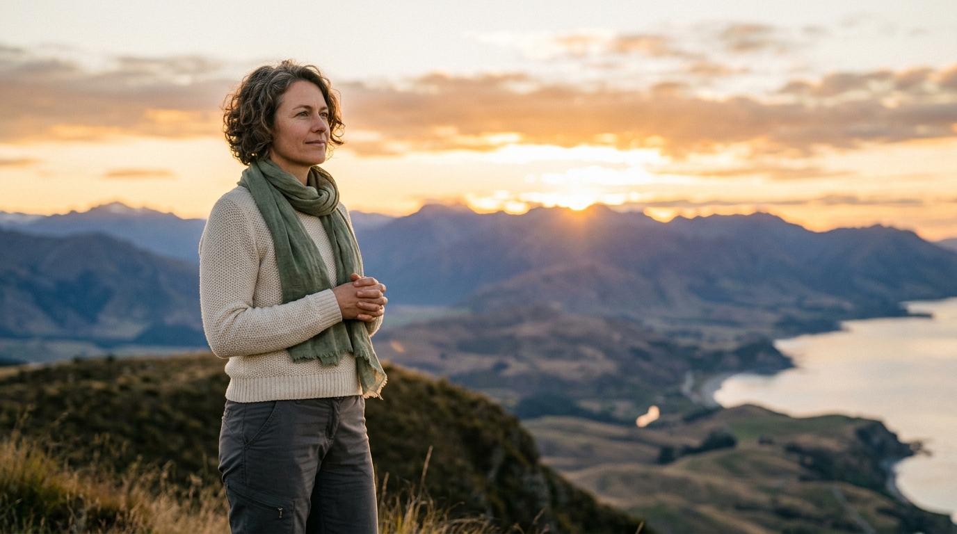 woman contemplative sunrise horizon cellular health vision