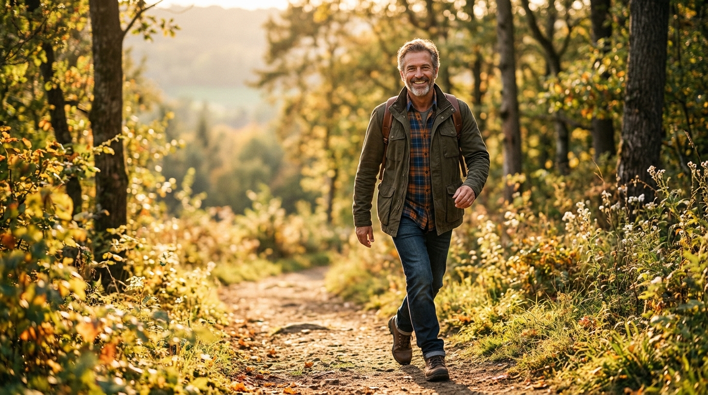 confident middle aged man walking outdoors renewed vitality