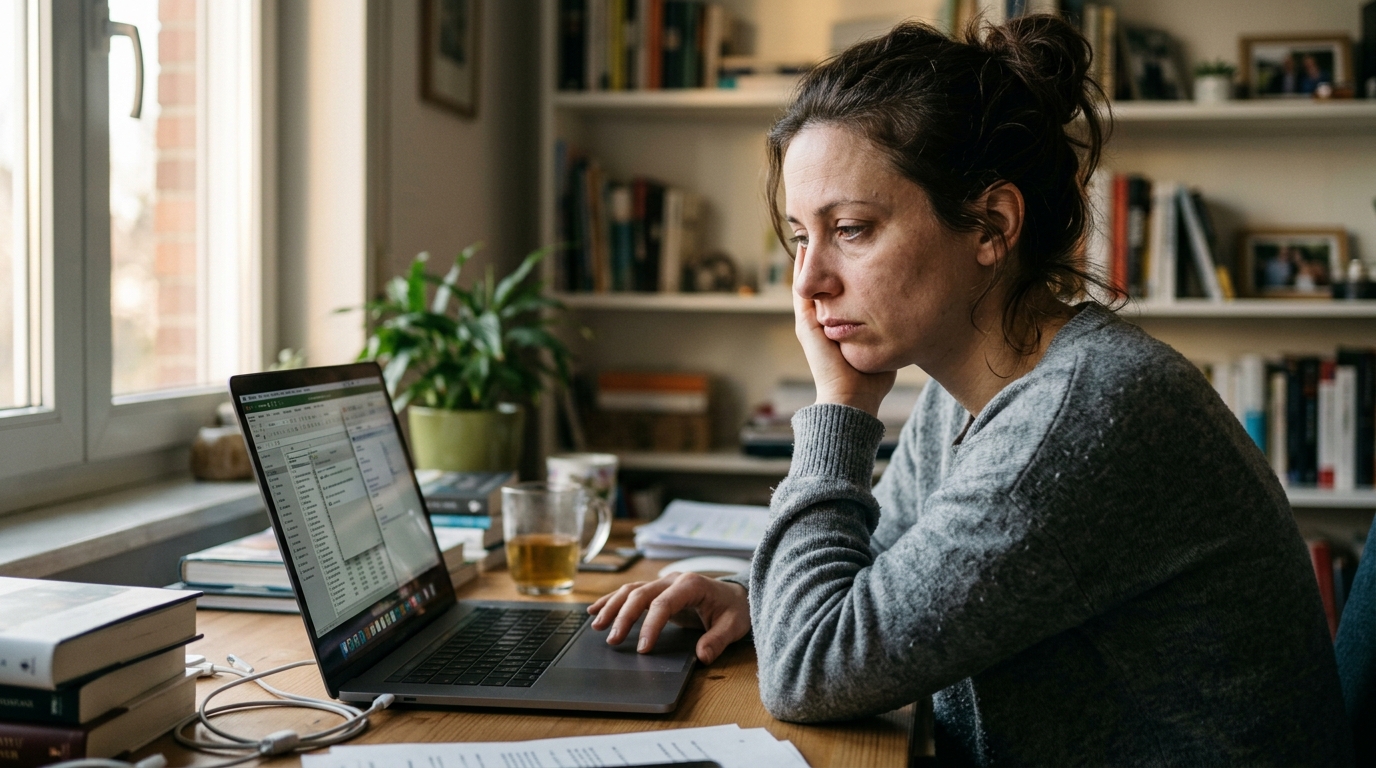 tired woman at desk showing signs mitochondrial fatigue
