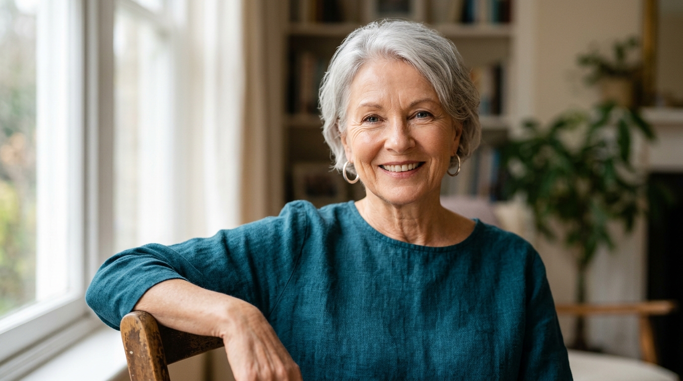 vibrant mature woman glowing skin healthy aging portrait