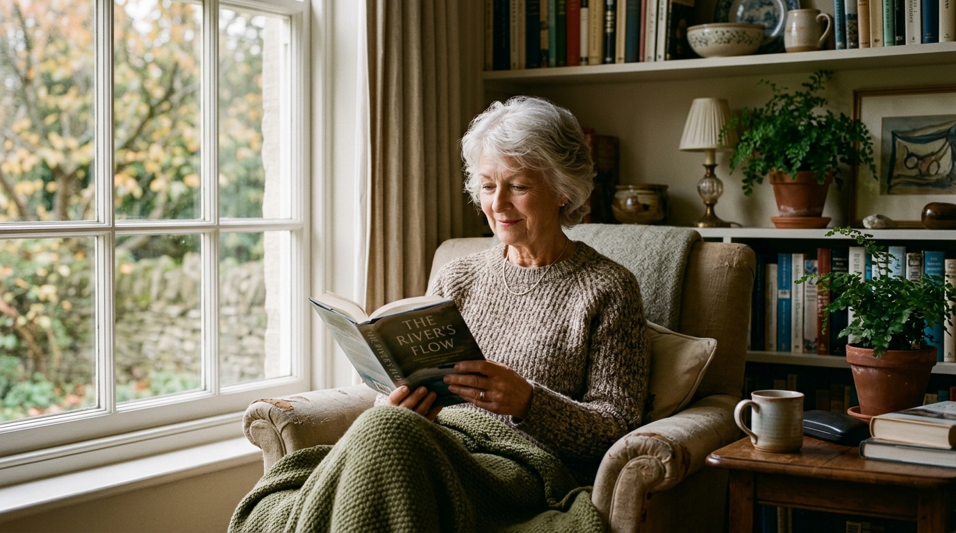 woman in seventies reading with clarity
