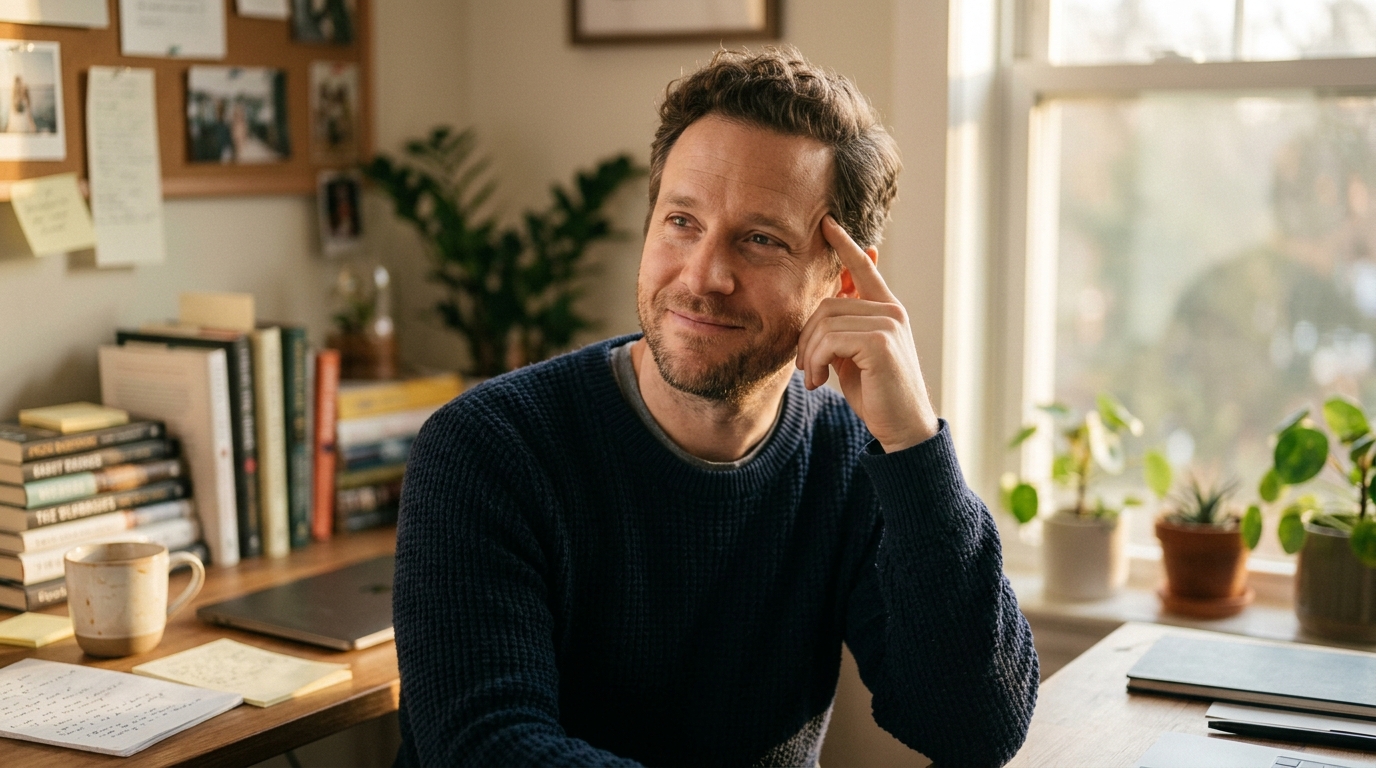 man having moment of understanding and hope