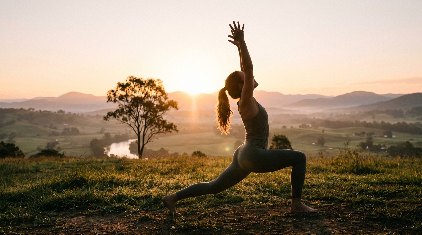woman stretching sunrise whole body wellness