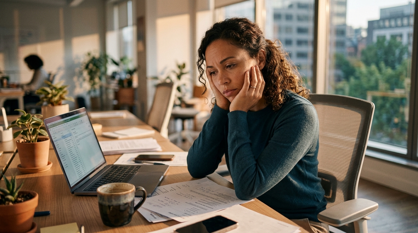 woman showing subtle afternoon fatigue at desk