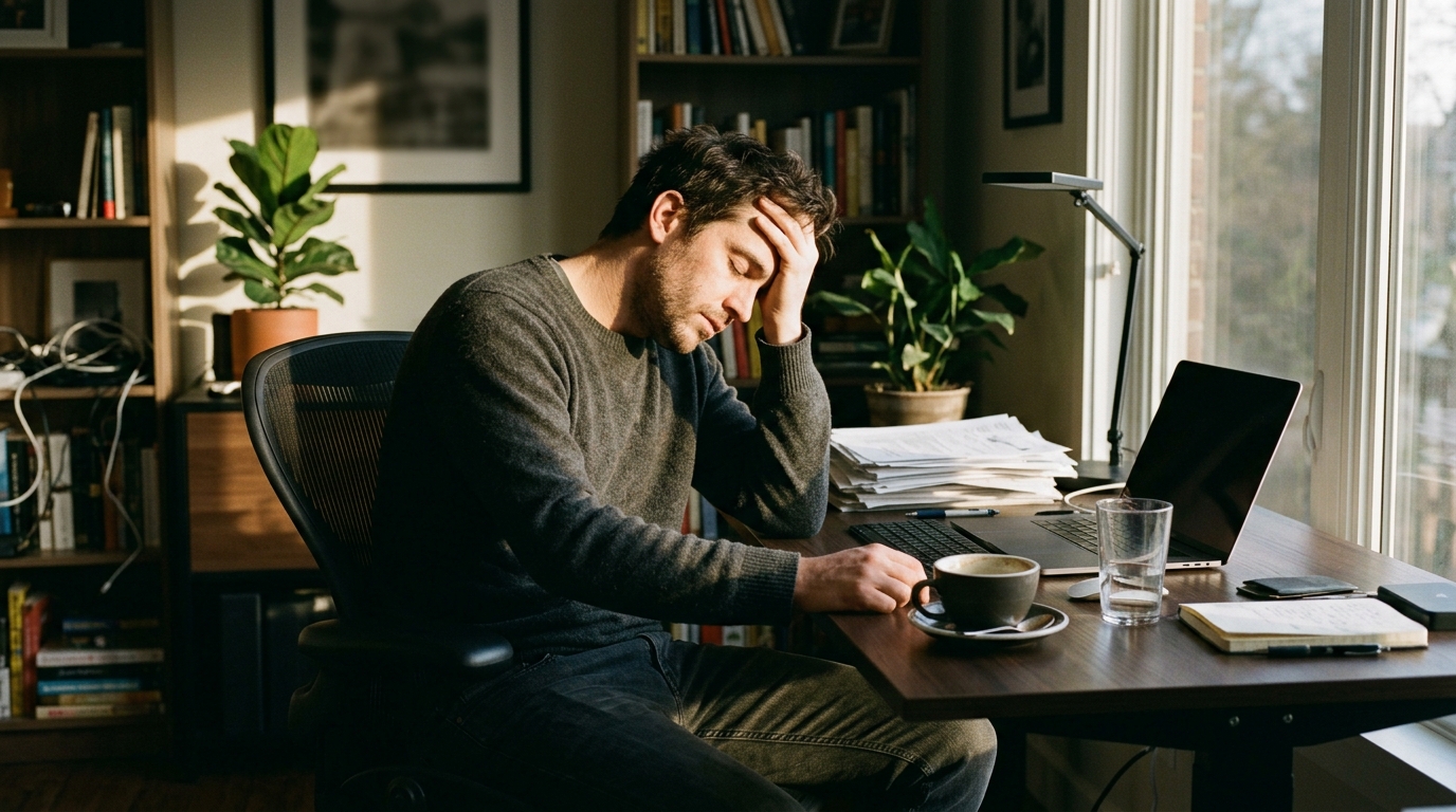 exhausted man showing signs of cellular energy dysfunction