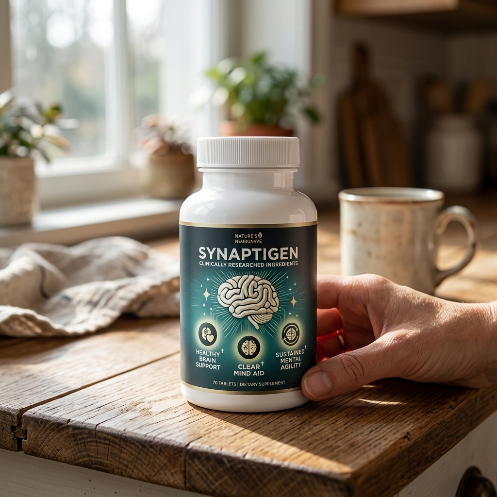 Synaptigen bottle on kitchen counter in morning light