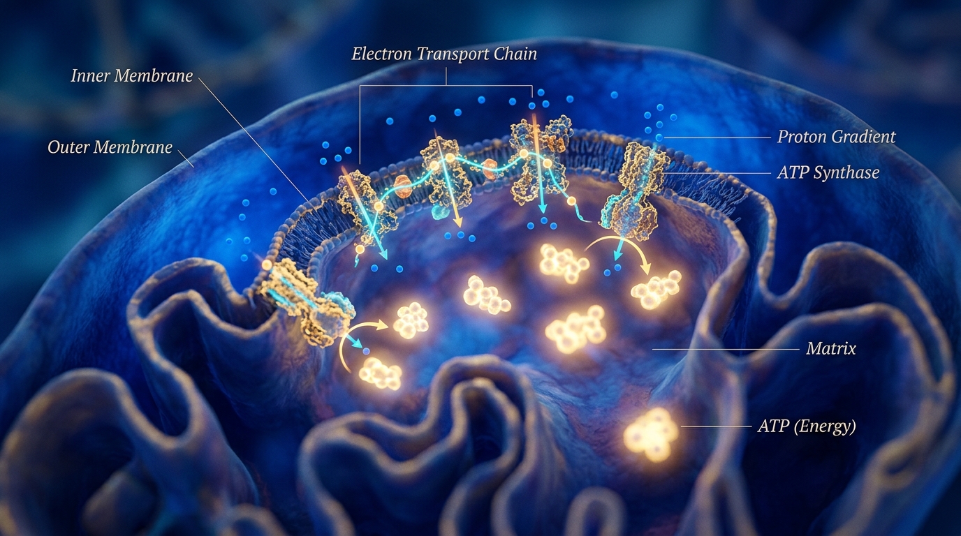 scientific visualization of cellular energy production process