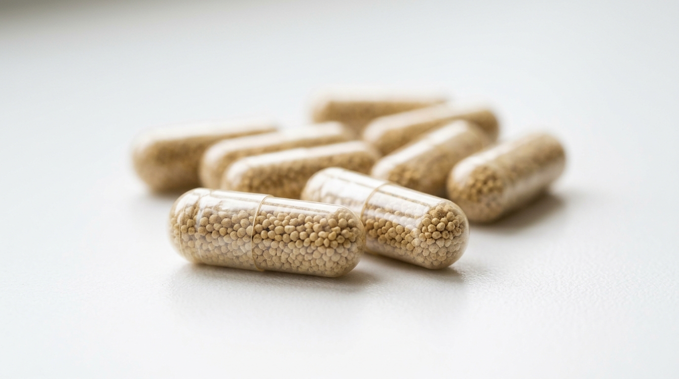 supplement capsules in precise scientific arrangement
