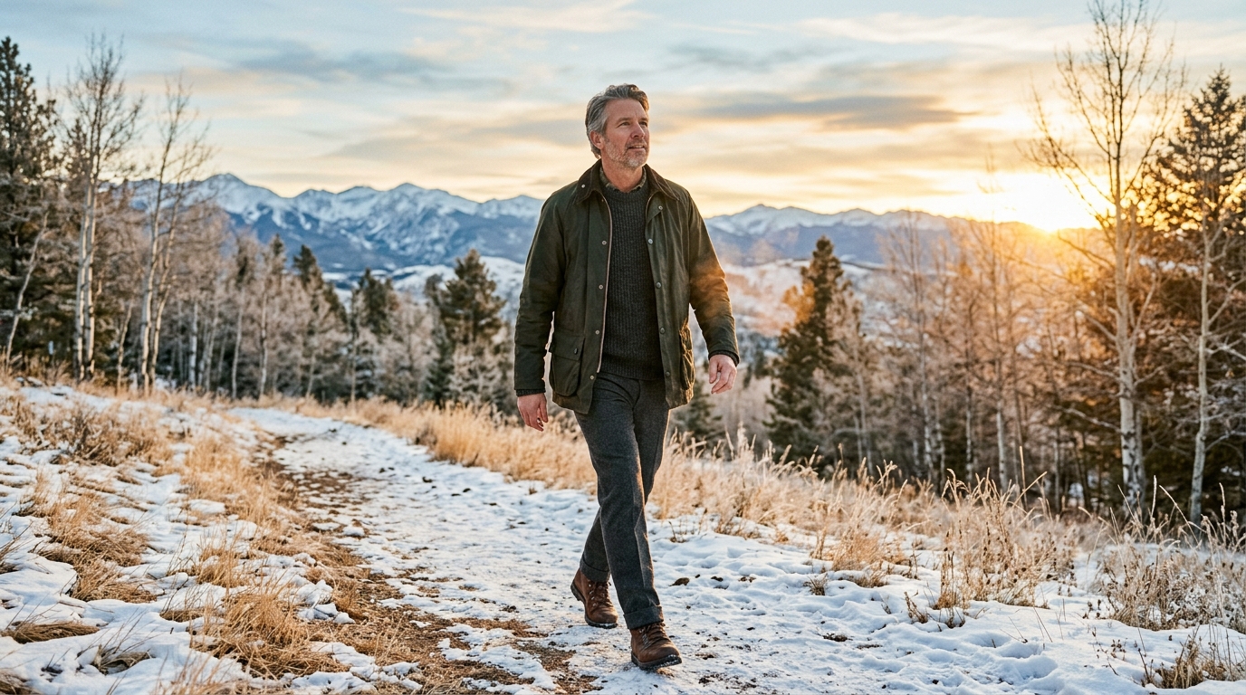man walking outdoors winter confident comfortable