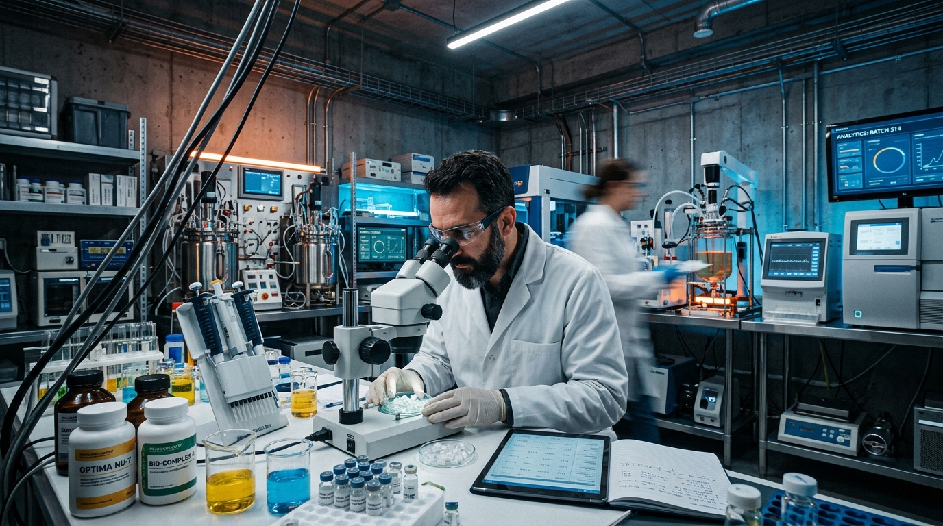 scientist developing advanced nutritional supplements in laboratory