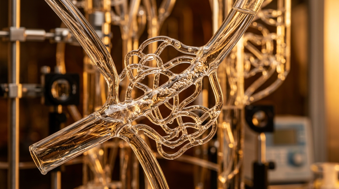 intricate network of flowing pathways representing circulation