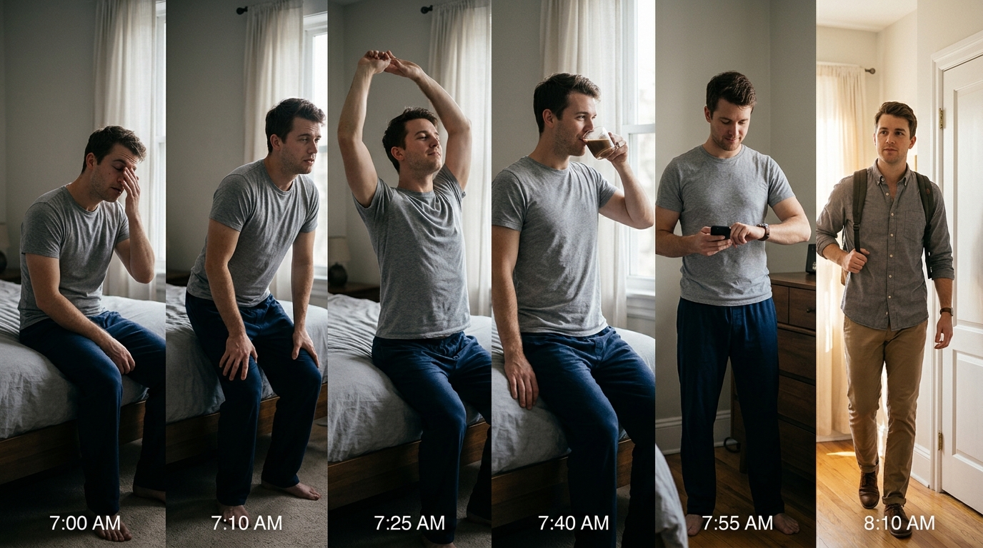 man morning routine joint improvement progression timeline
