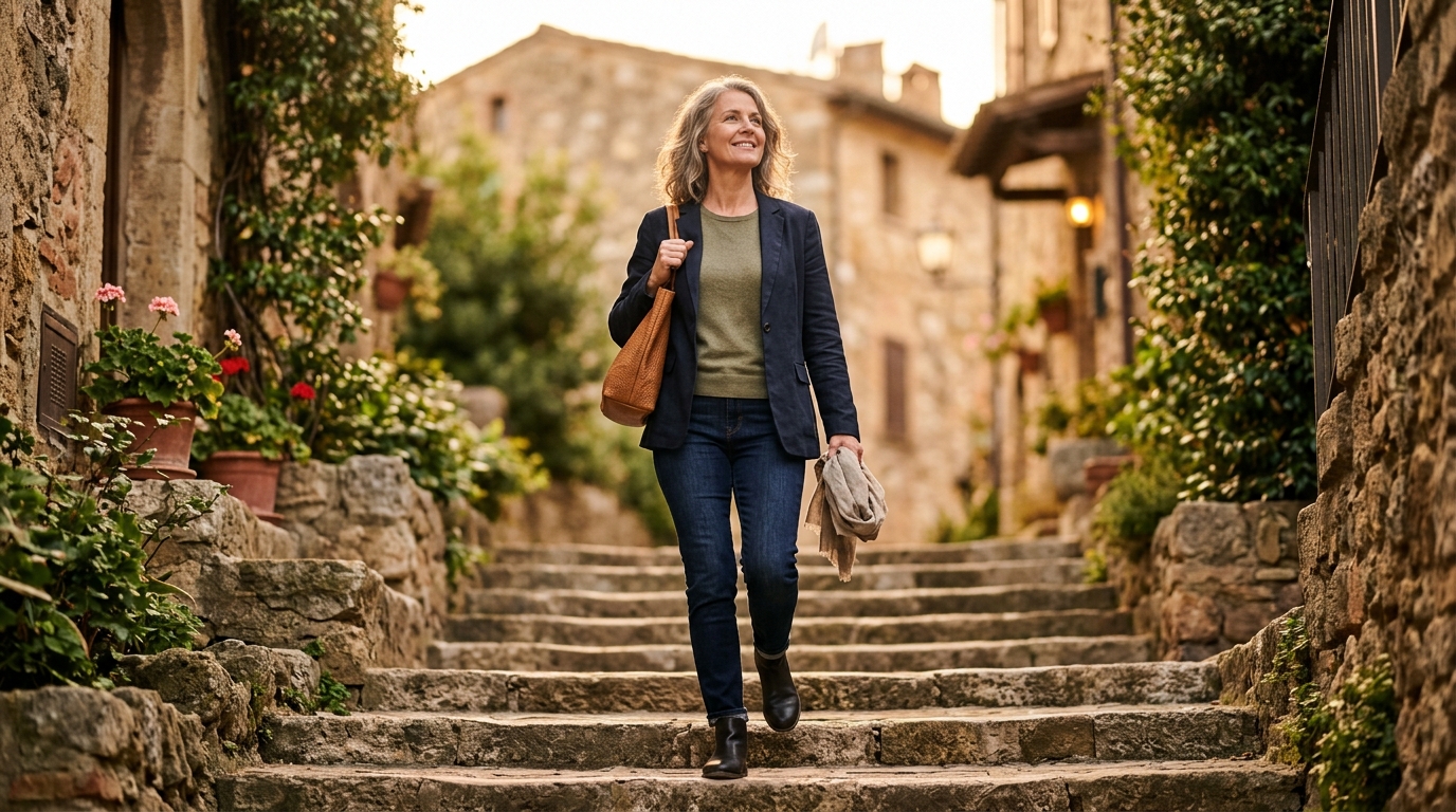confident woman climbing stairs effortless joint mobility
