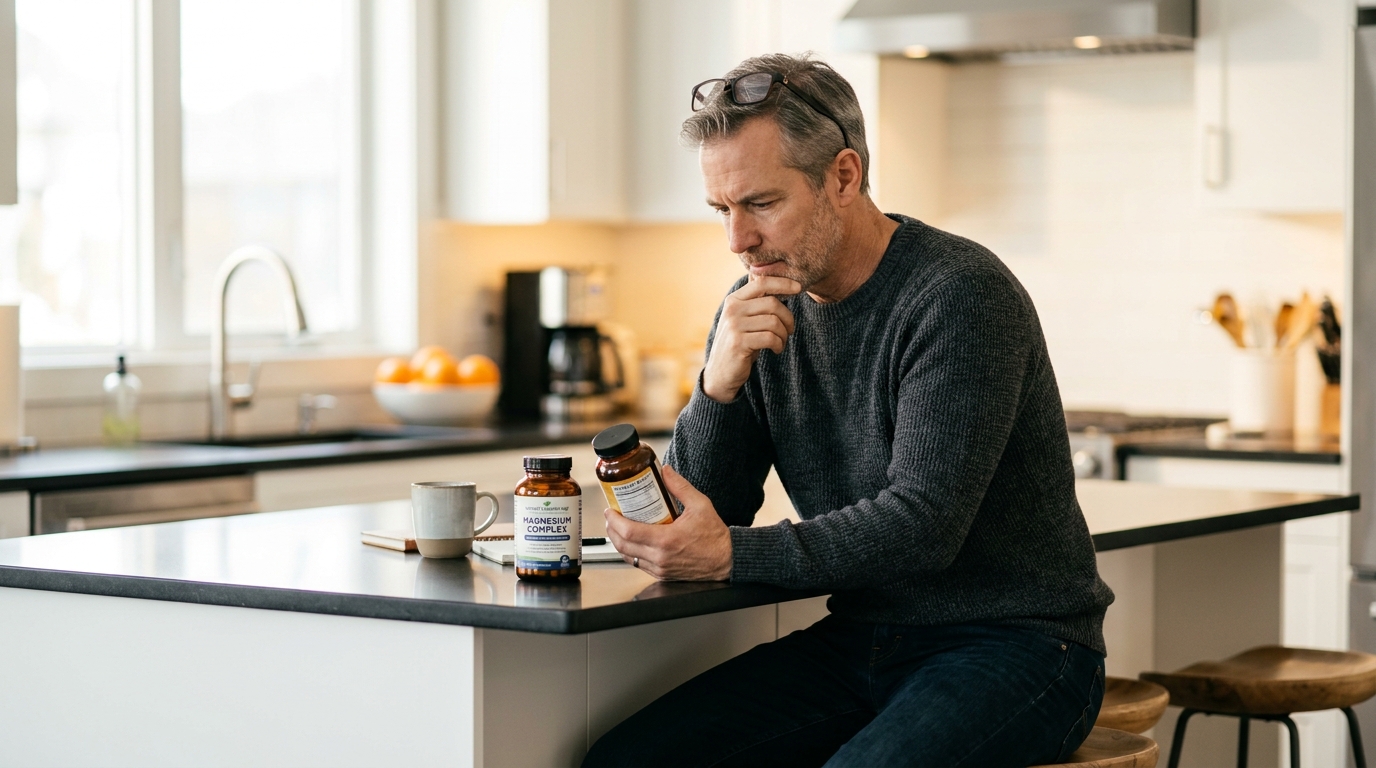 Man comparing different supplement options