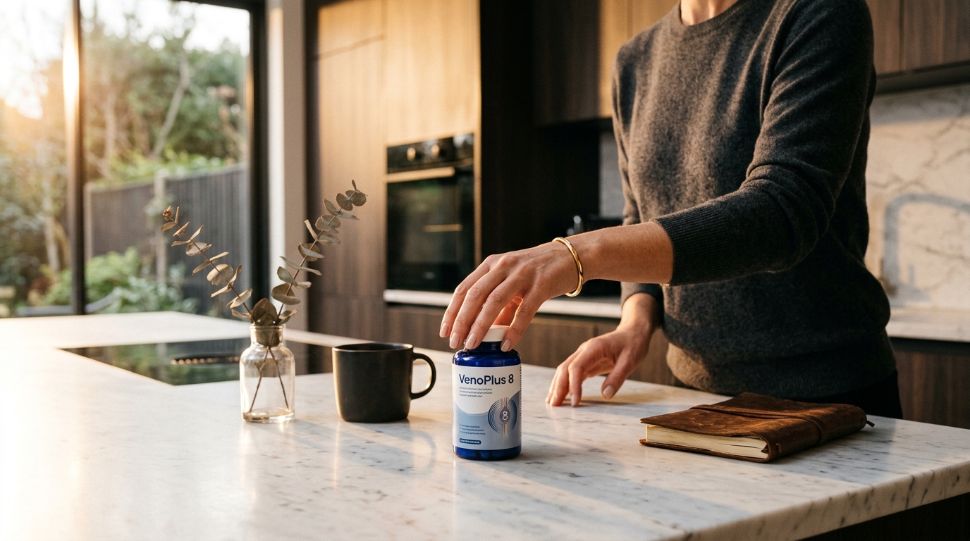 Hands selecting VenoPlus8 circulation supplement