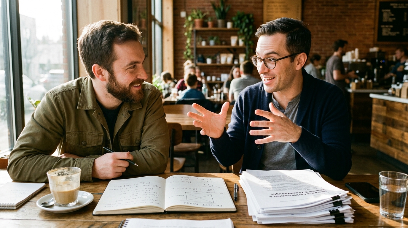 two men discussing cellular energy science