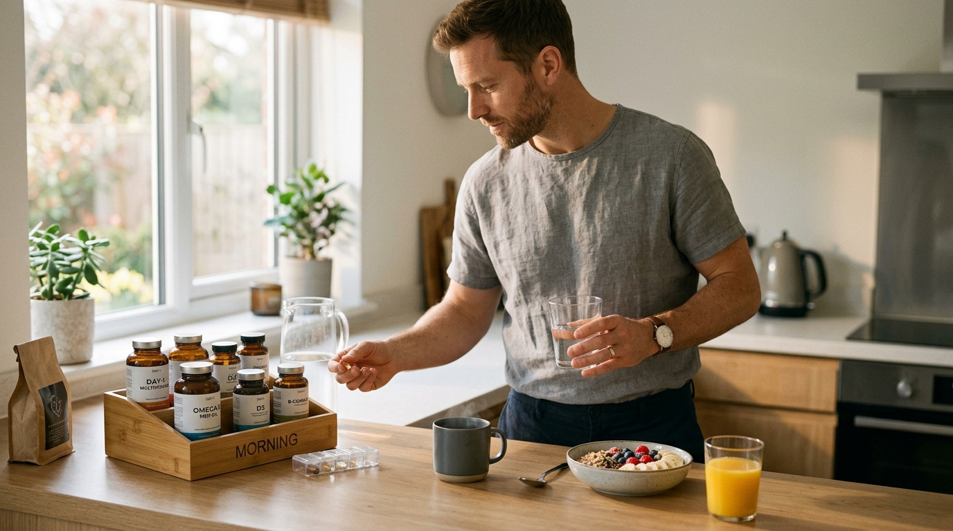 man with morning supplement routine