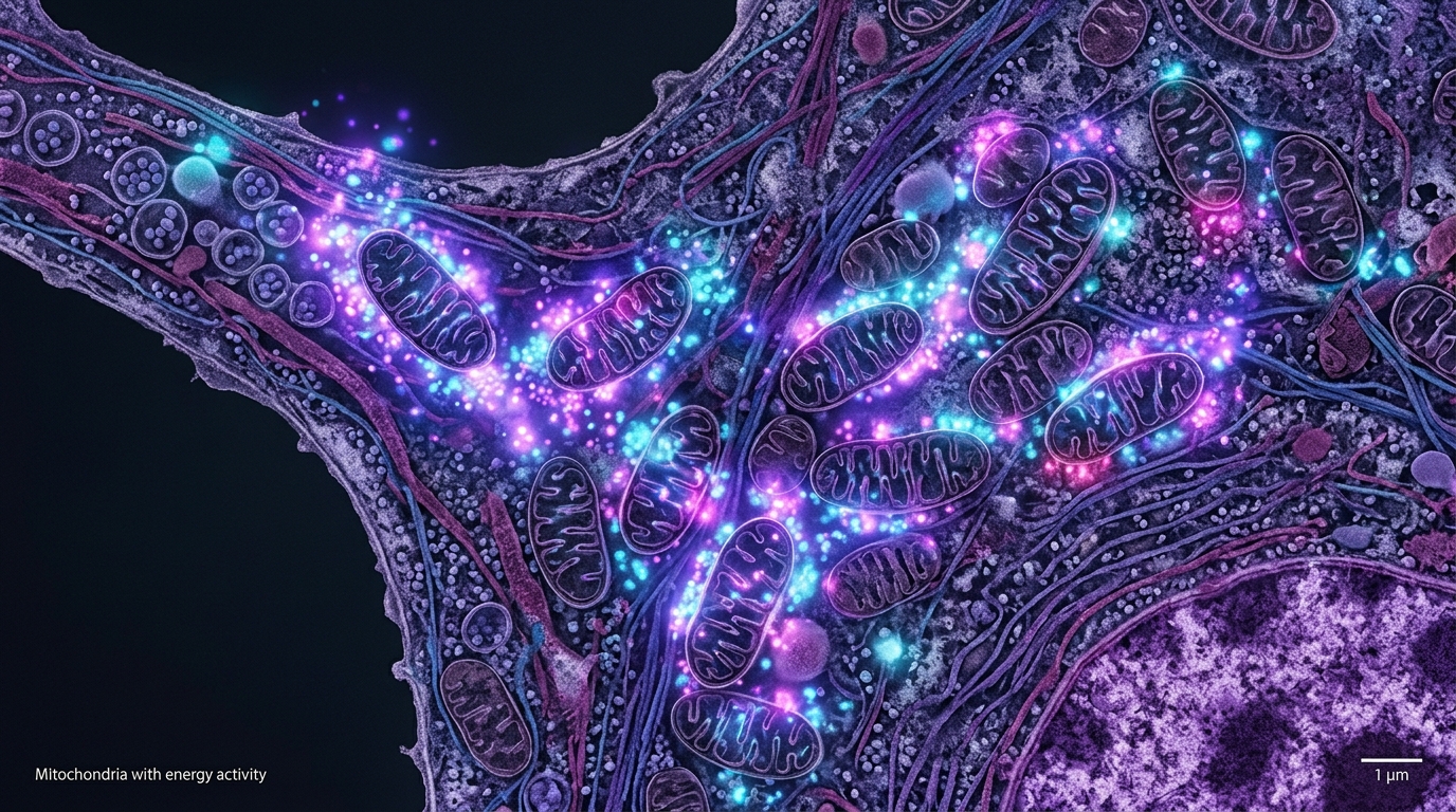 brain cell mitochondria showing cellular energy