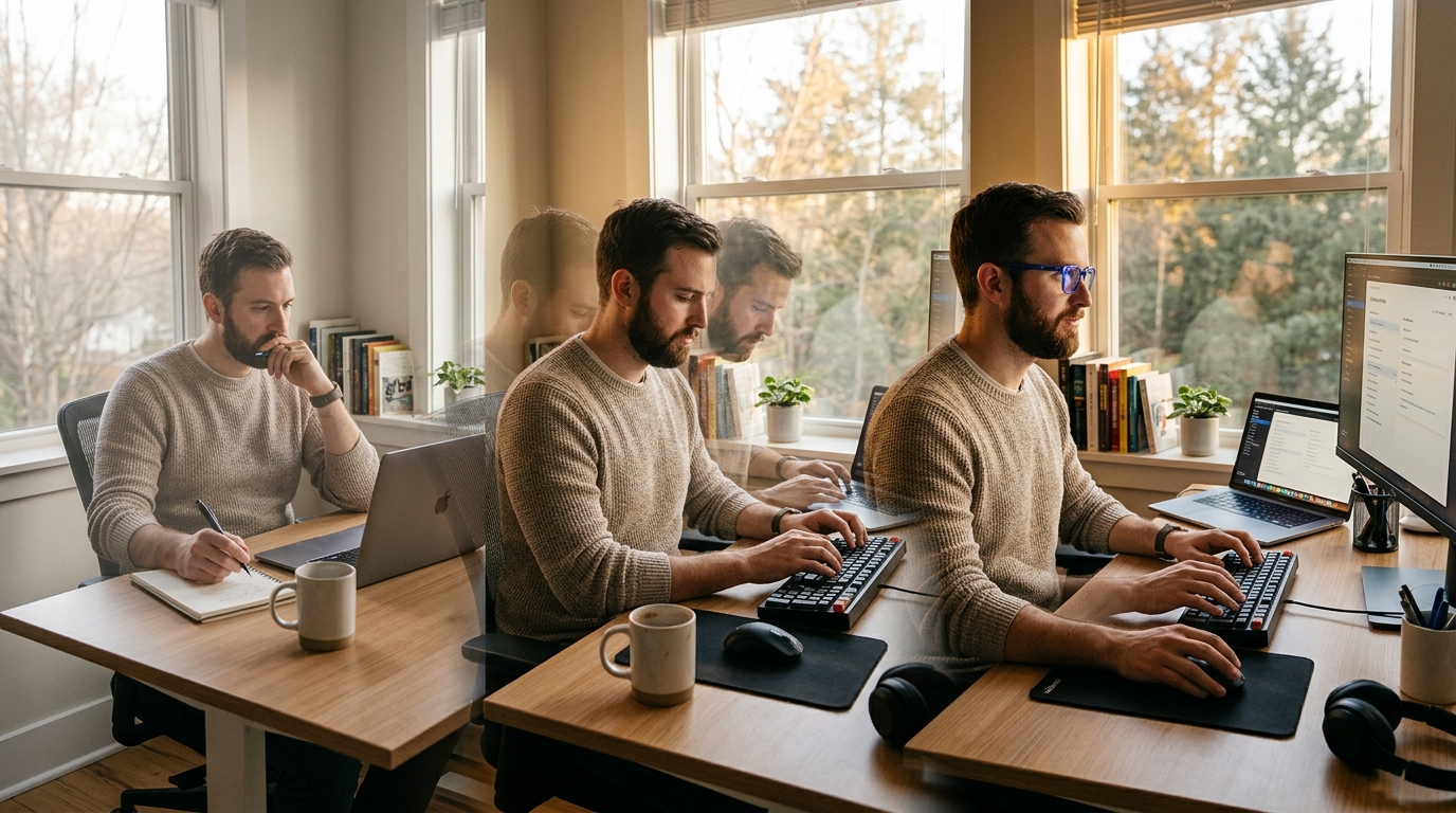 man showing progression of improved focus
