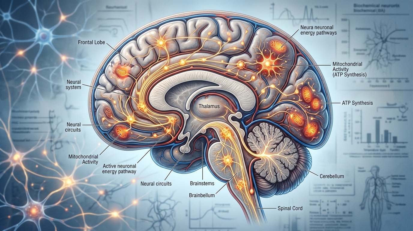 brain cross section energy pathways mitochondrial activity