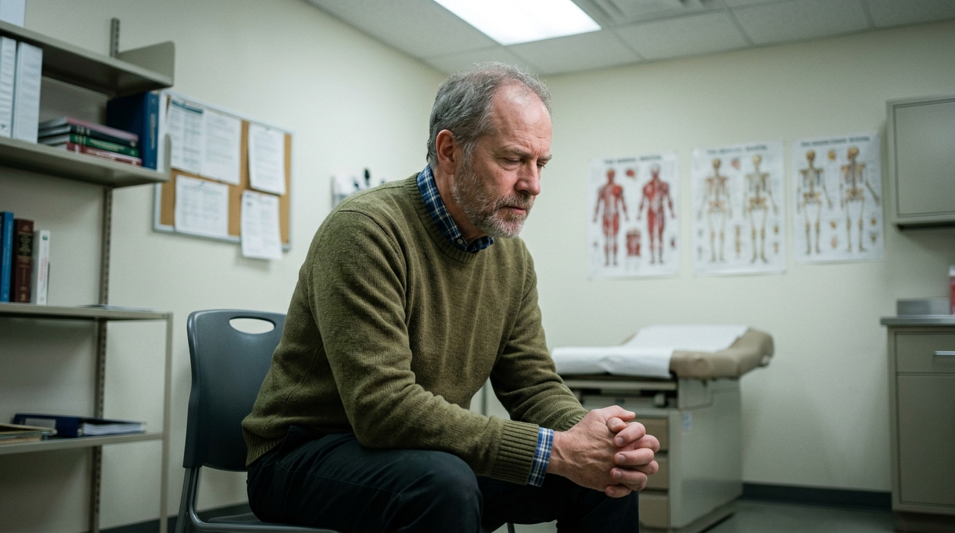 man in medical consultation looking thoughtful