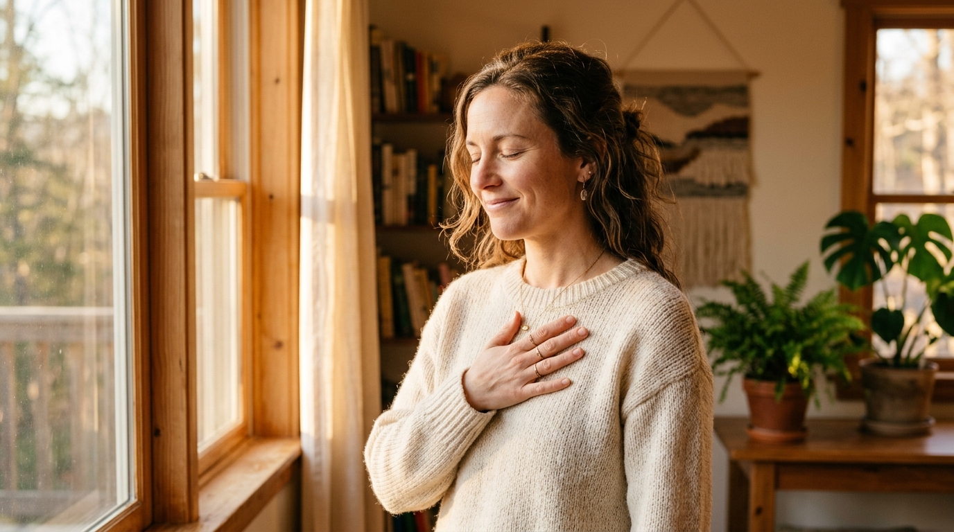 woman appreciating heart circulation self care