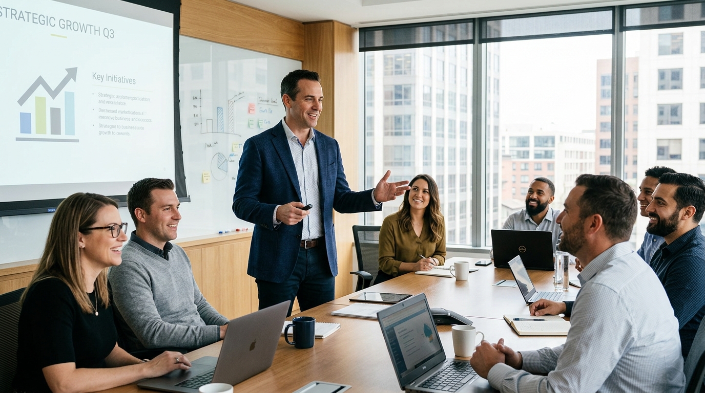 confident man presenting ideas with mental clarity