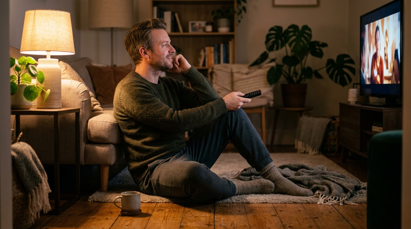 man sitting comfortably cross-legged on floor