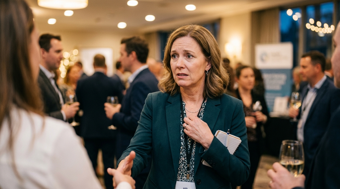 woman looking confused during social introduction handshake