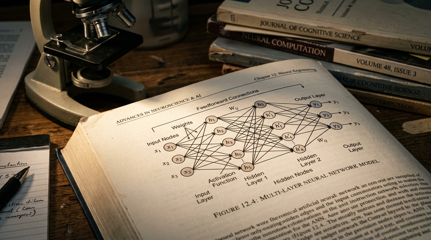 neural network diagram in medical textbook closeup