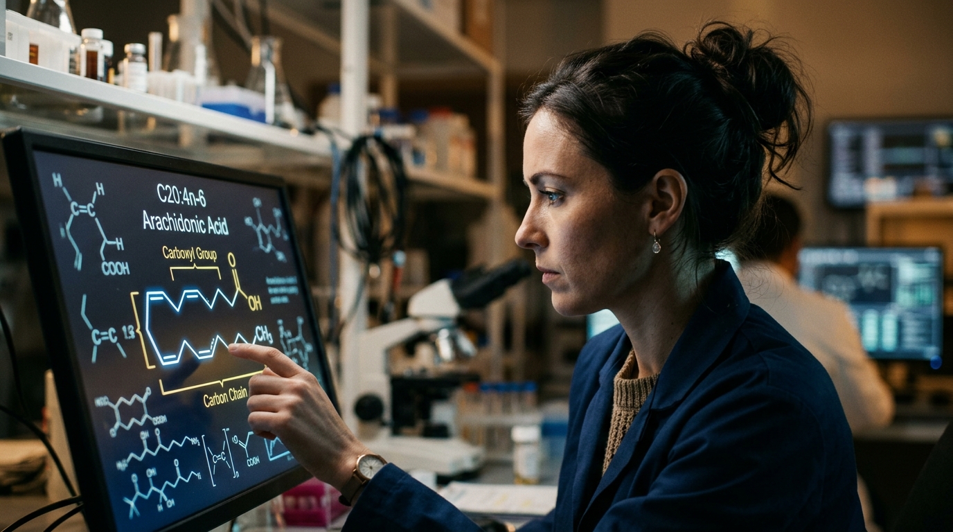 scientist studying fatty acid molecular structures research