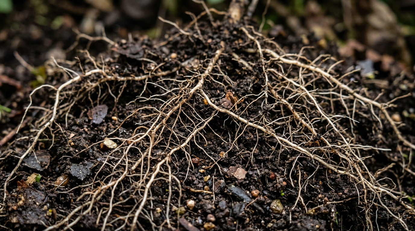 plant roots growing through rich soil macro photography natural textures