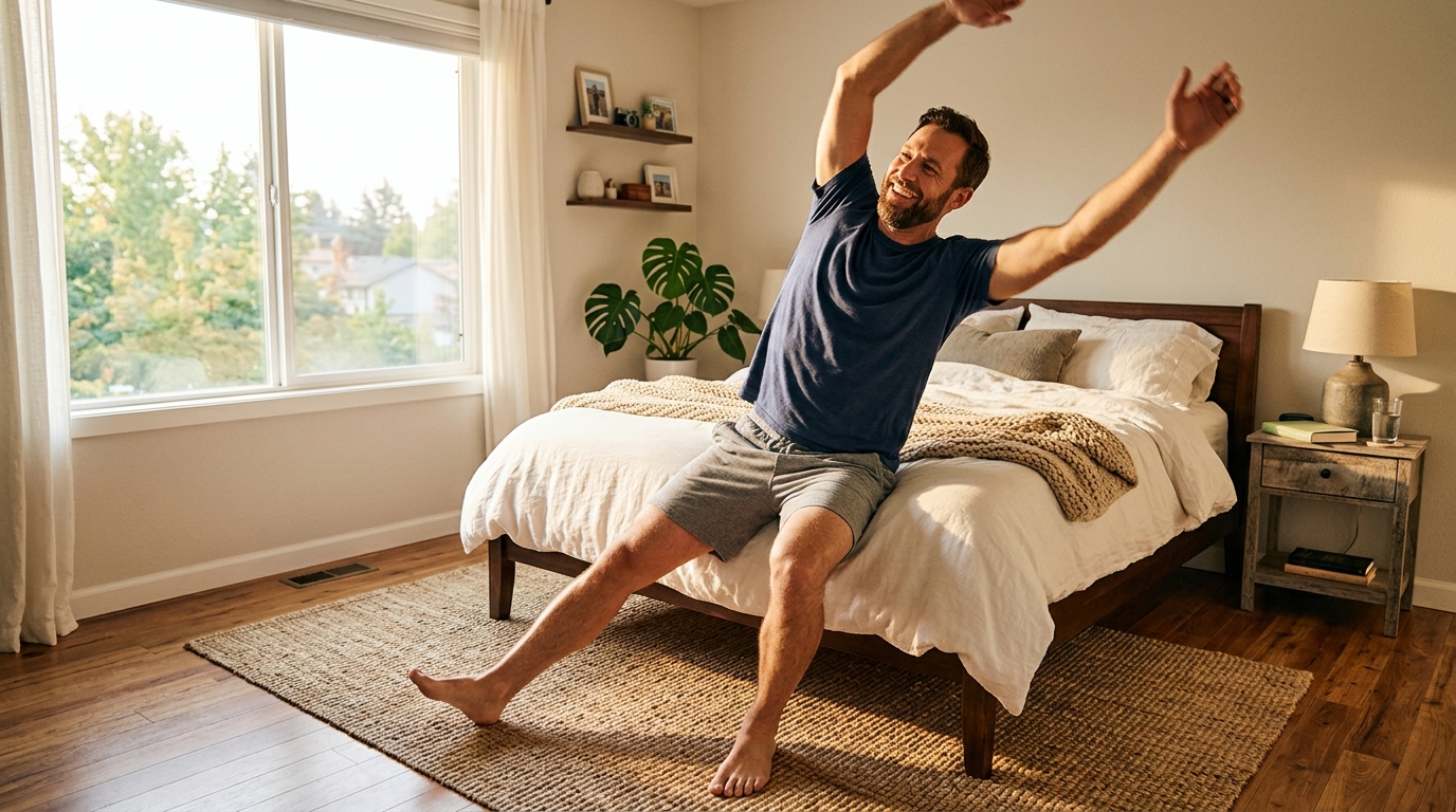 energetic man starting his day with vitality