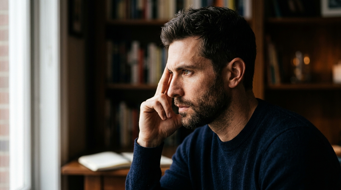 focused man suggesting mental clarity and brain health