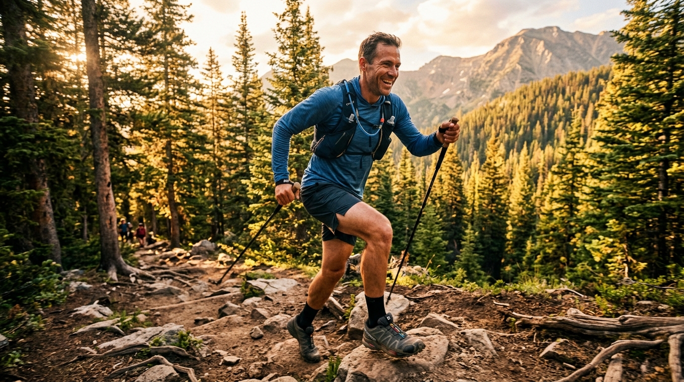 man hiking with enhanced energy and endurance