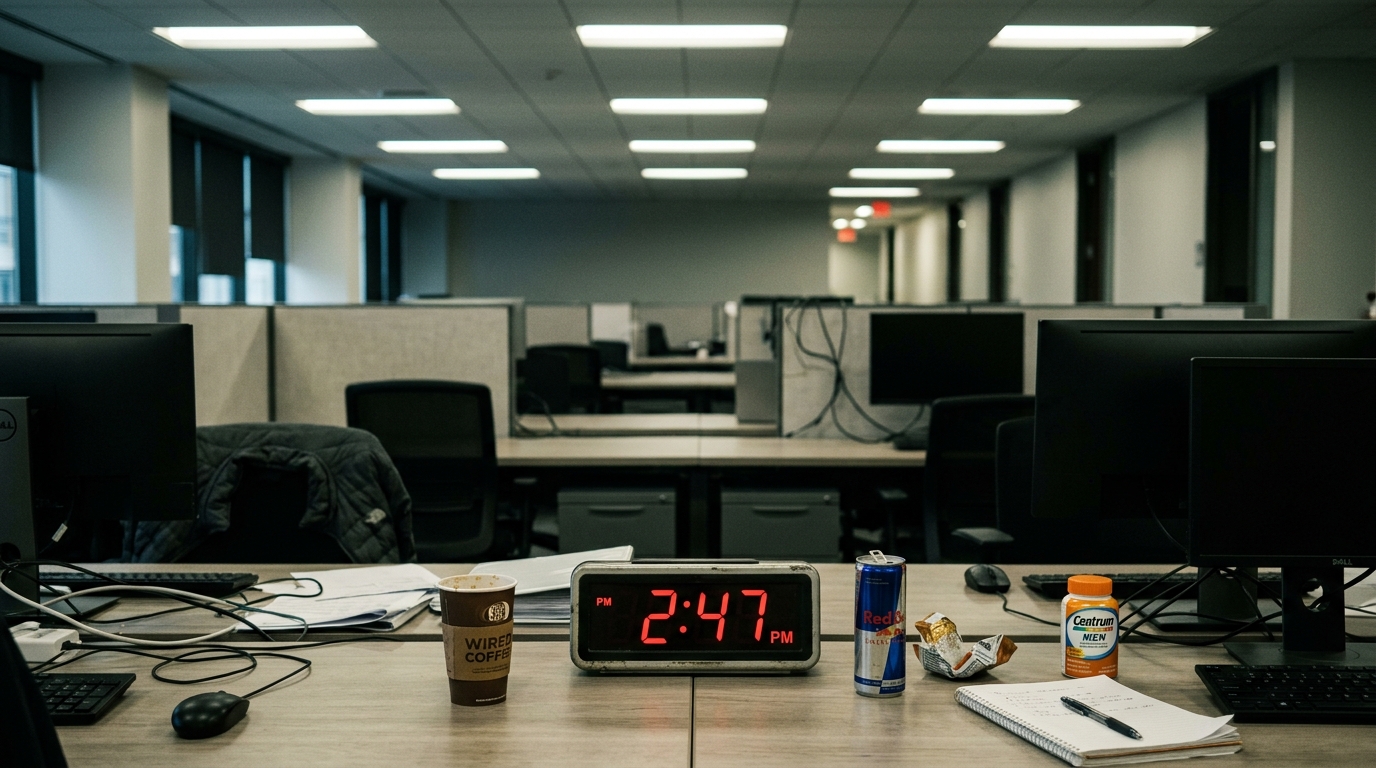 empty office showing signs of afternoon energy crash