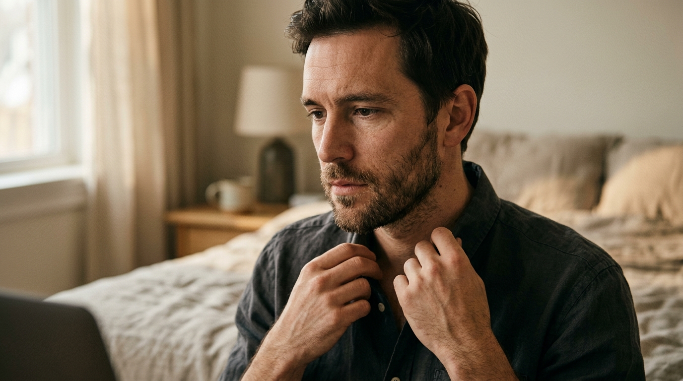 man assessing subtle energy changes morning routine
