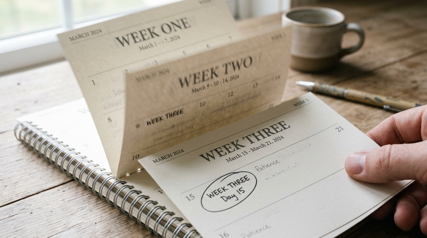 calendar pages showing passage of time patience
