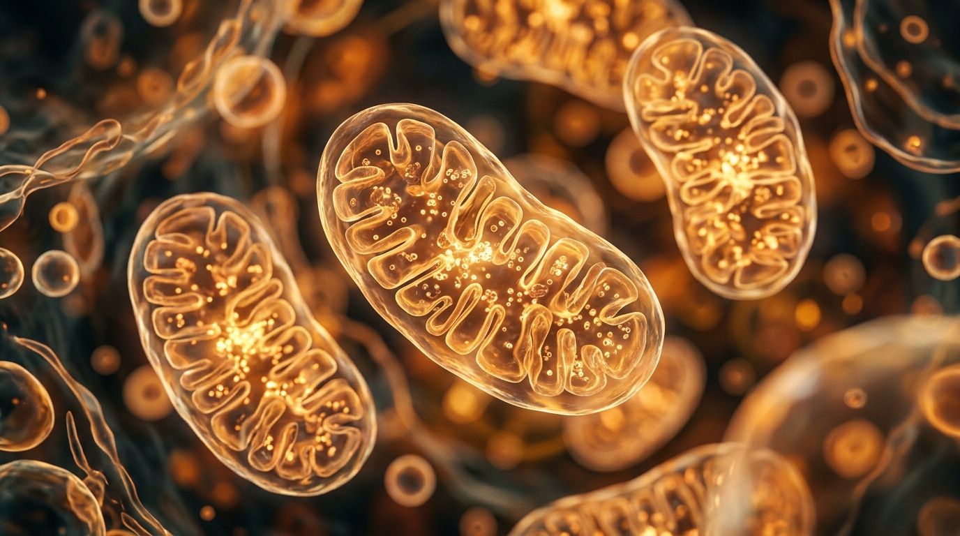 artistic visualization of cellular mitochondria energy production