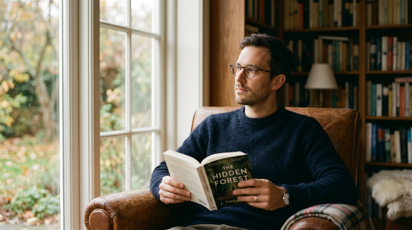 man reading with clear focus and concentration