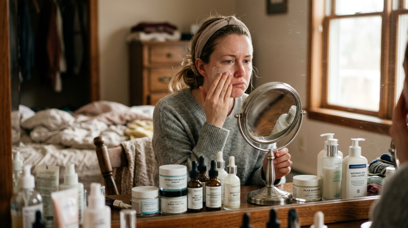 woman applying moisturizer to persistently dry skin