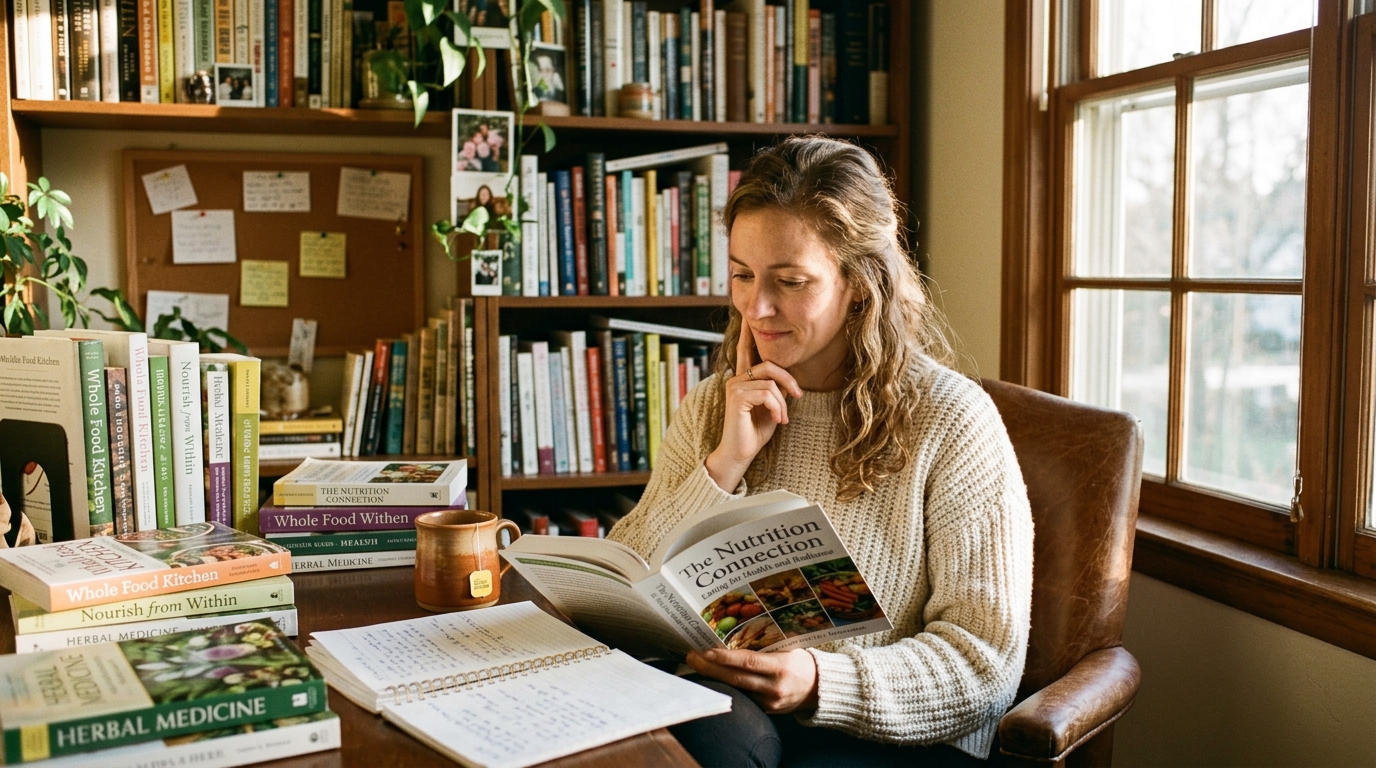 woman learning about nutritional support for skin health