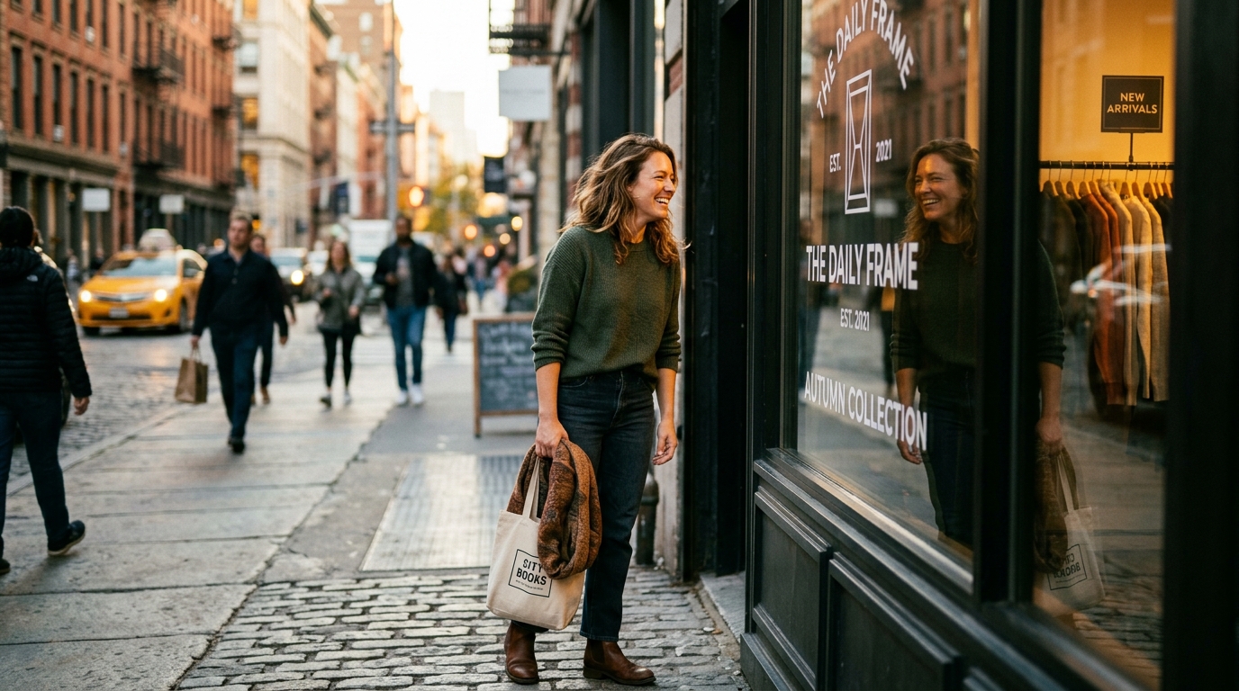 woman smiling at her reflection with renewed confidence