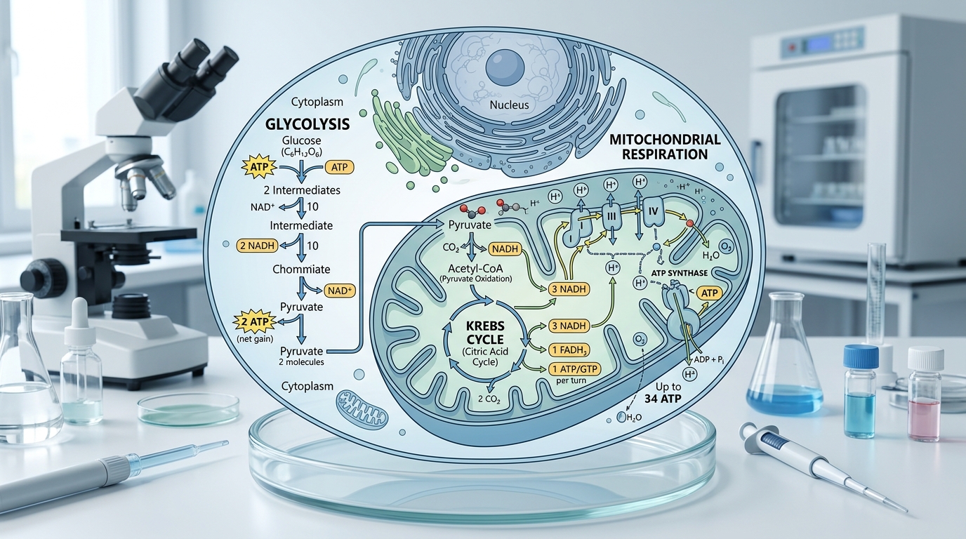 scientific diagram cellular energy pathways mitochondrial function