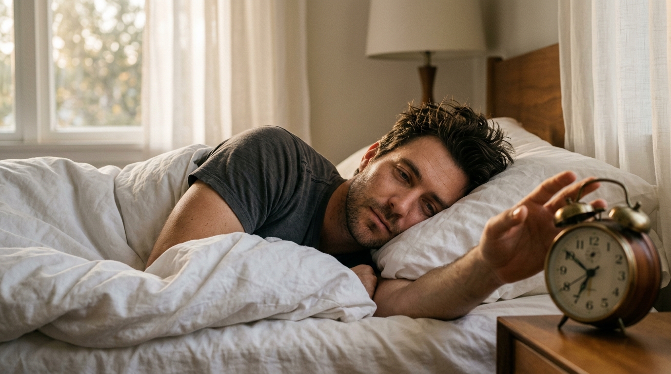 man waking up naturally refreshed before alarm